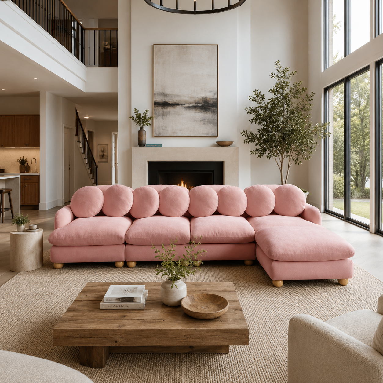 Montclair 123" Modular L-Shaped Chenille Sectional Sofa with Ottoman