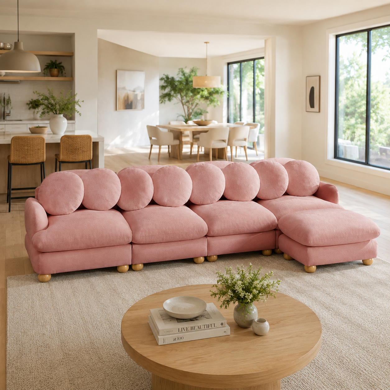 Montclair 123" Modular L-Shaped Chenille Sectional Sofa with Ottoman
