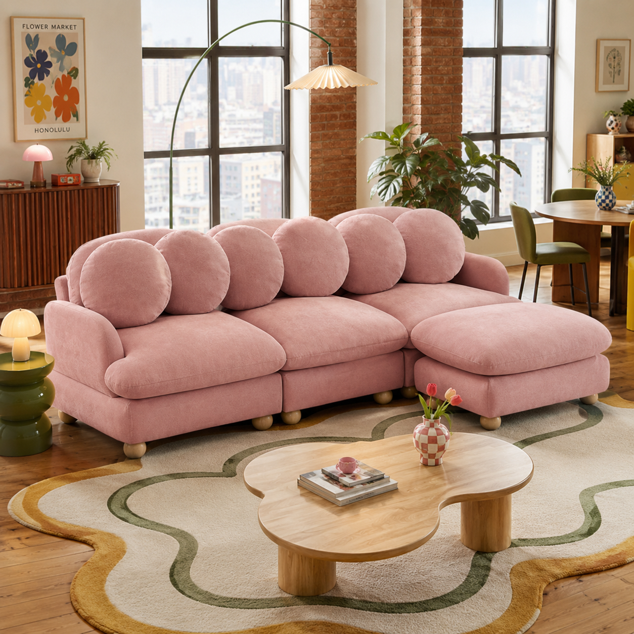 Montclair 95" Modular L-Shaped Chenille Sectional Sofa with Ottoman