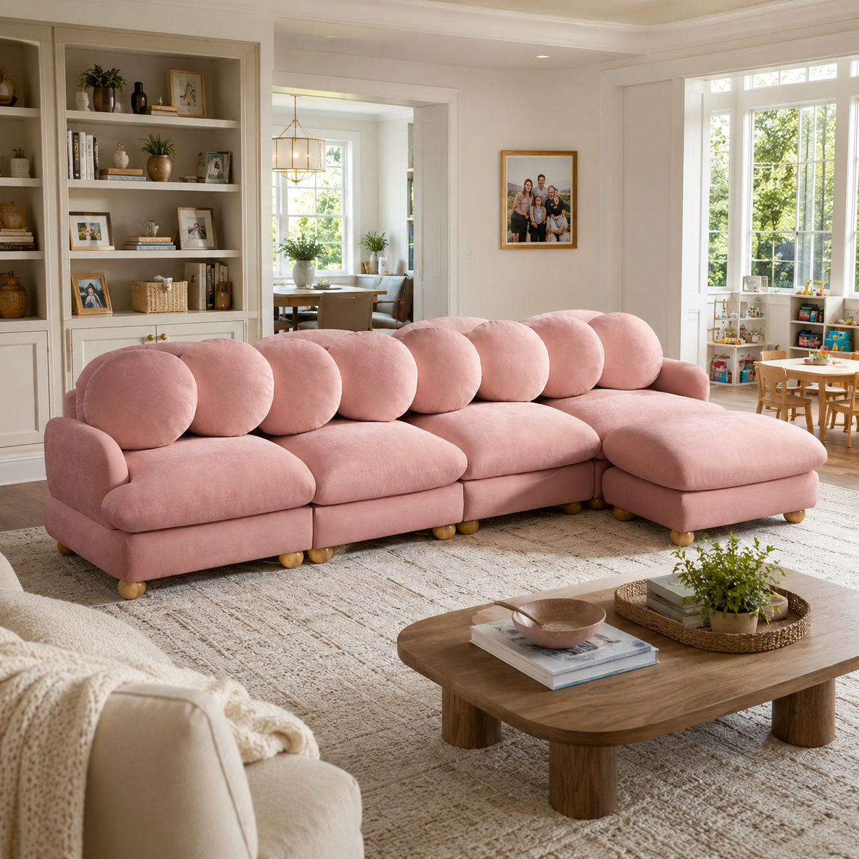 Montclair 123" Modular L-Shaped Chenille Sectional Sofa with Ottoman