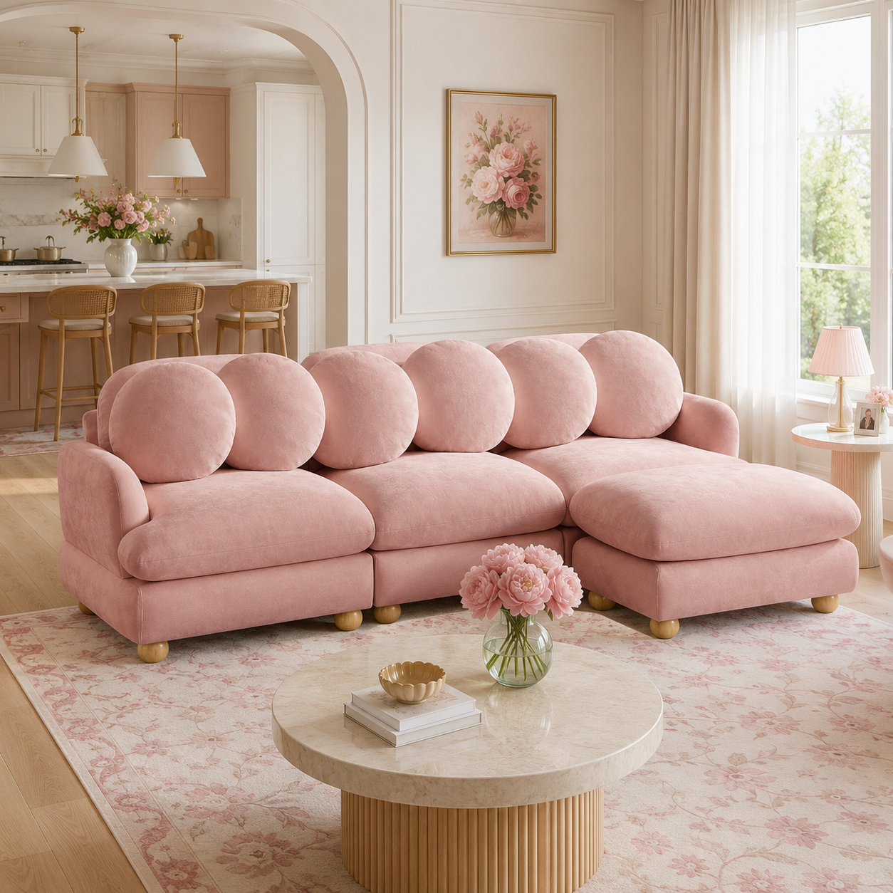 Montclair 95" Modular L-Shaped Chenille Sectional Sofa with Ottoman