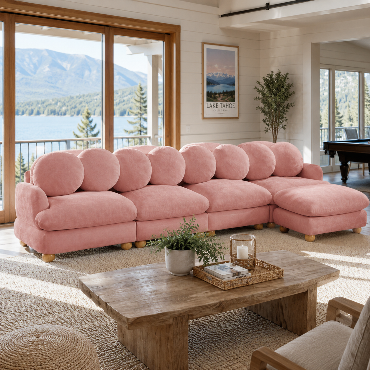 Montclair 123" Modular L-Shaped Chenille Sectional Sofa with Ottoman
