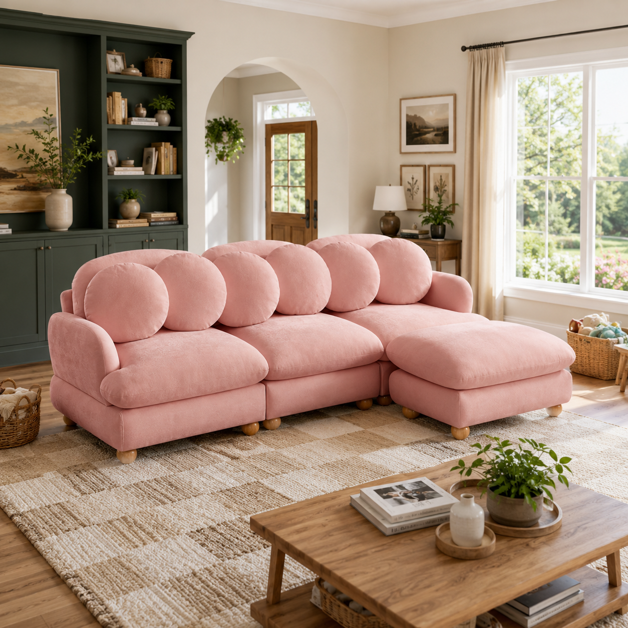 Montclair 95" Modular L-Shaped Chenille Sectional Sofa with Ottoman