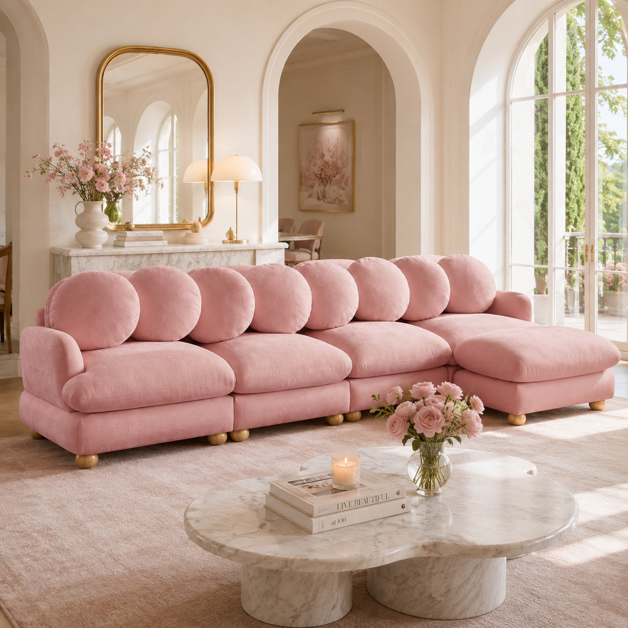 Montclair 123" Modular L-Shaped Chenille Sectional Sofa with Ottoman