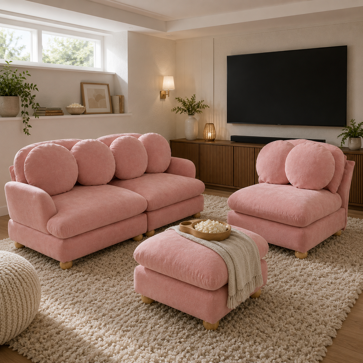 Montclair 95" Modular L-Shaped Chenille Sectional Sofa with Ottoman