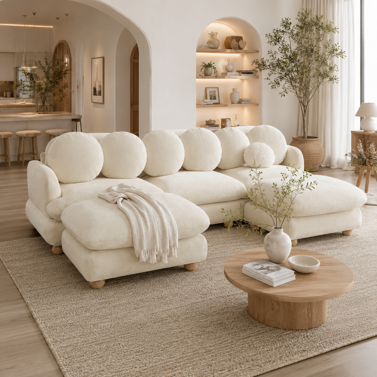 Montclair 95" Modular U-Shaped Chenille Sectional Sofa with 2 Ottomans