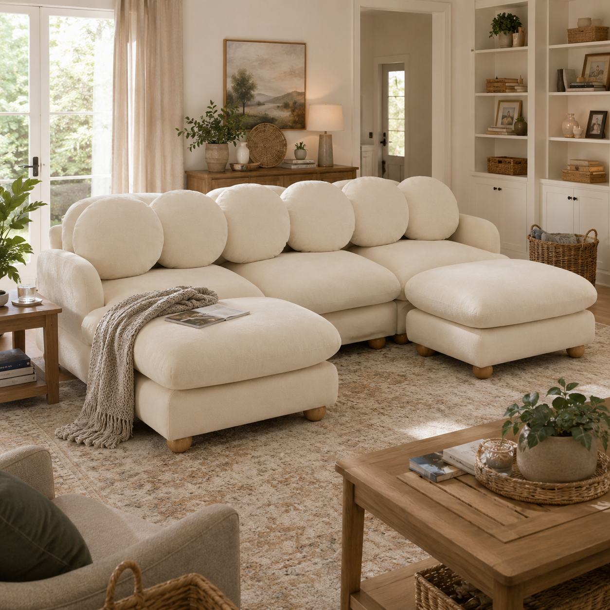 Montclair 95" Modular U-Shaped Chenille Sectional Sofa with 2 Ottomans