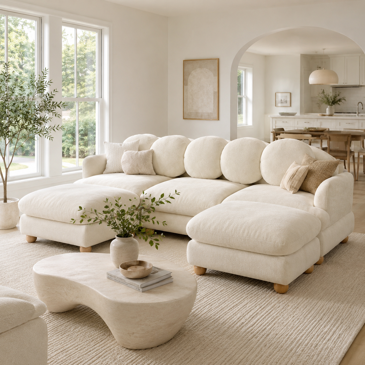Montclair 95" Modular U-Shaped Chenille Sectional Sofa with 2 Ottomans