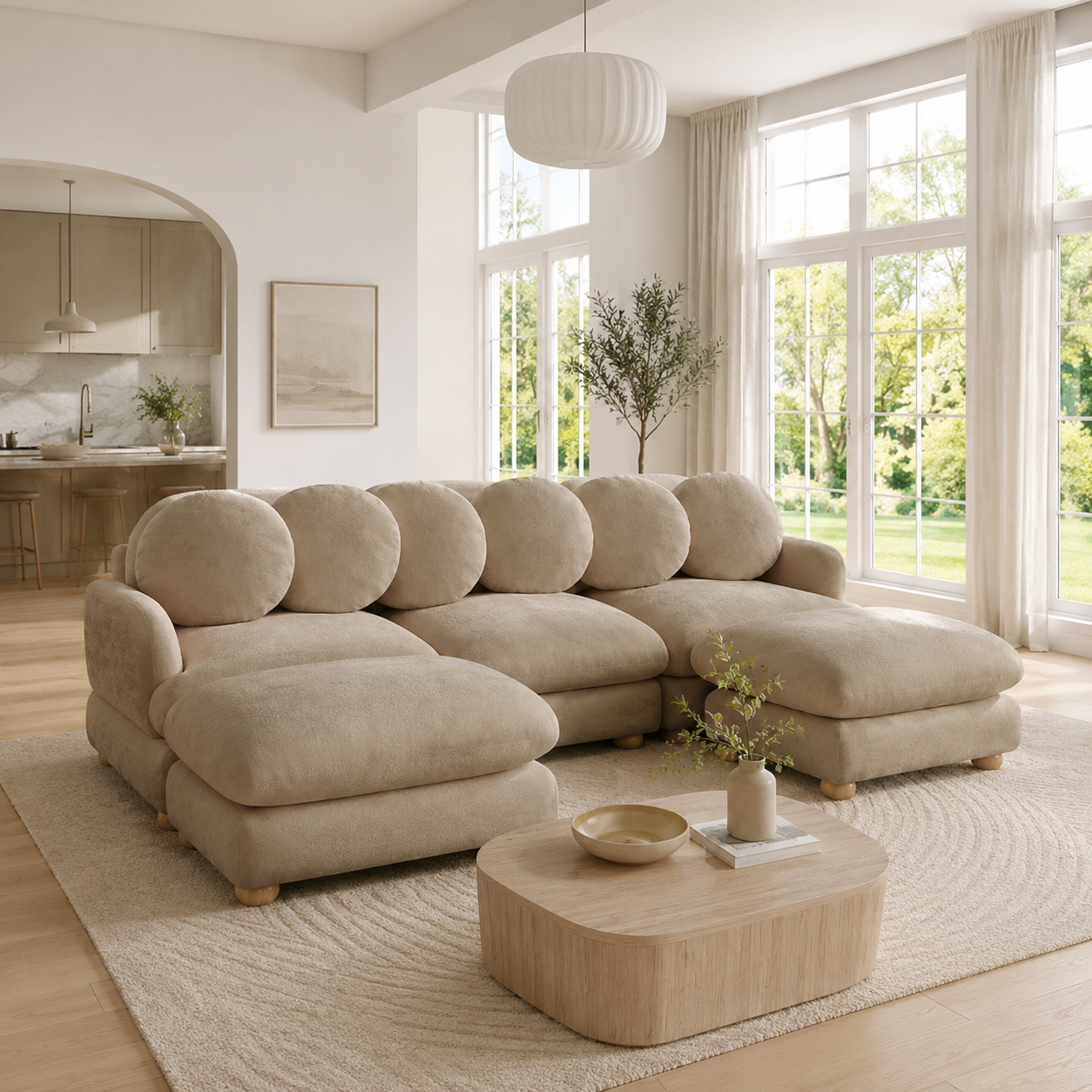 Montclair 95" Modular U-Shaped Chenille Sectional Sofa with 2 Ottomans