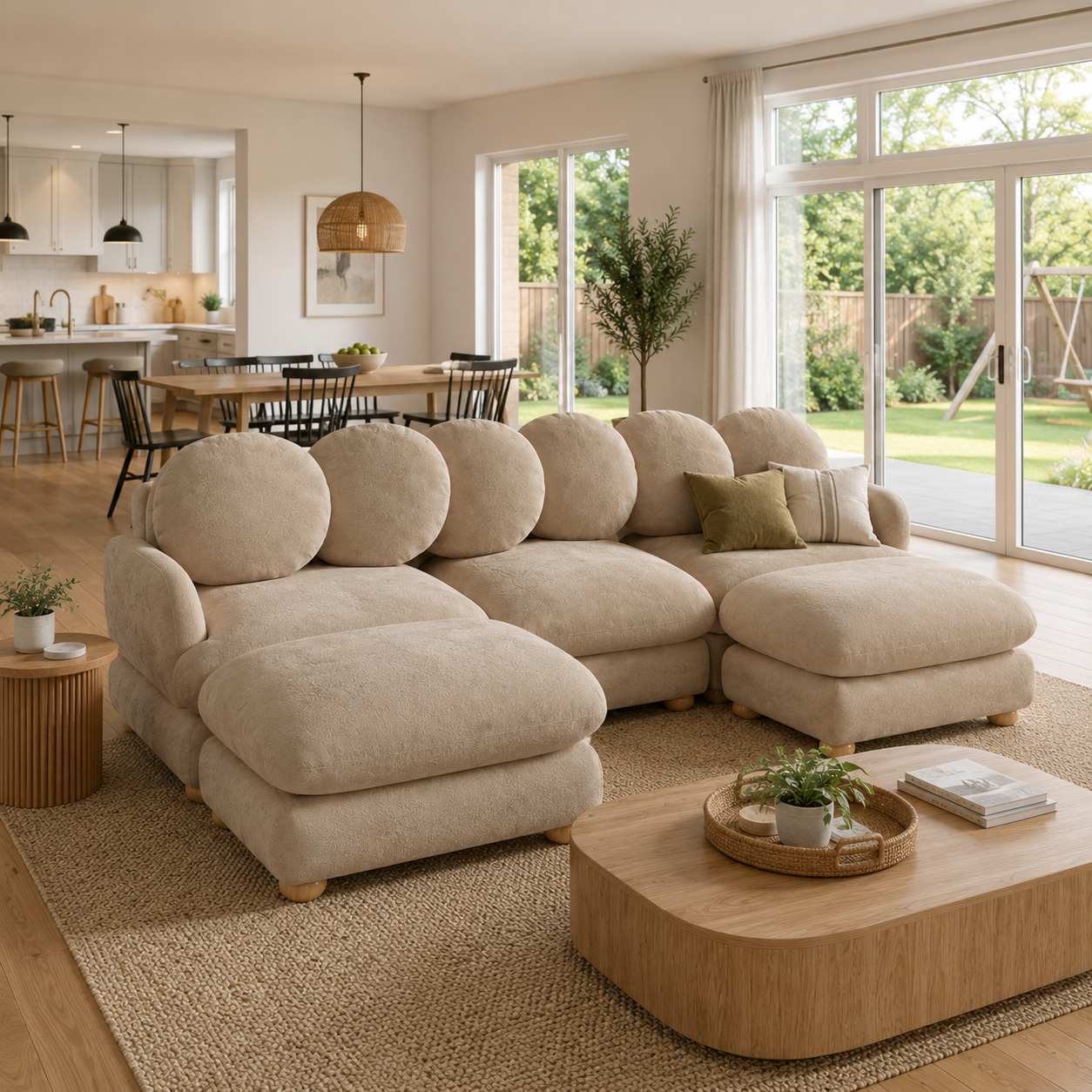 Montclair 95" Modular U-Shaped Chenille Sectional Sofa with 2 Ottomans