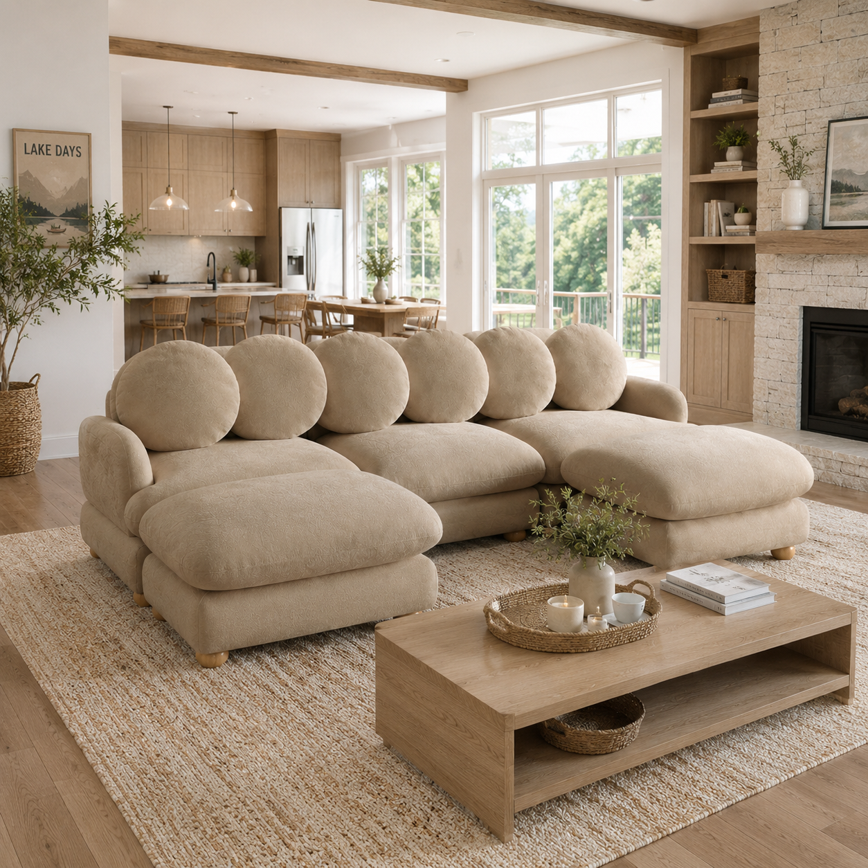 Montclair 95" Modular U-Shaped Chenille Sectional Sofa with 2 Ottomans