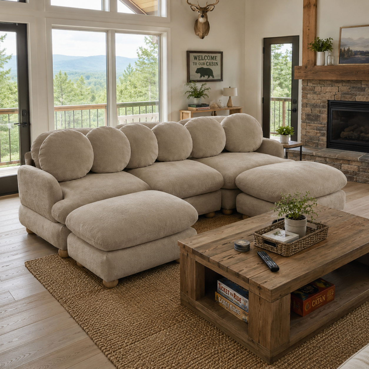 Montclair 95" Modular U-Shaped Chenille Sectional Sofa with 2 Ottomans
