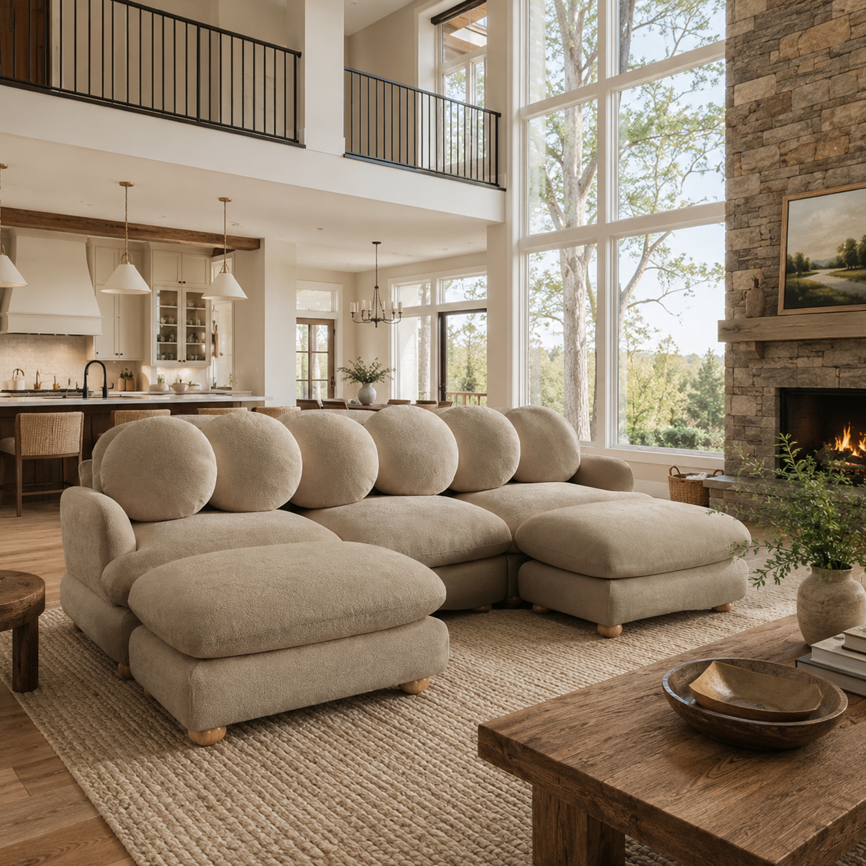 Montclair 95" Modular U-Shaped Chenille Sectional Sofa with 2 Ottomans