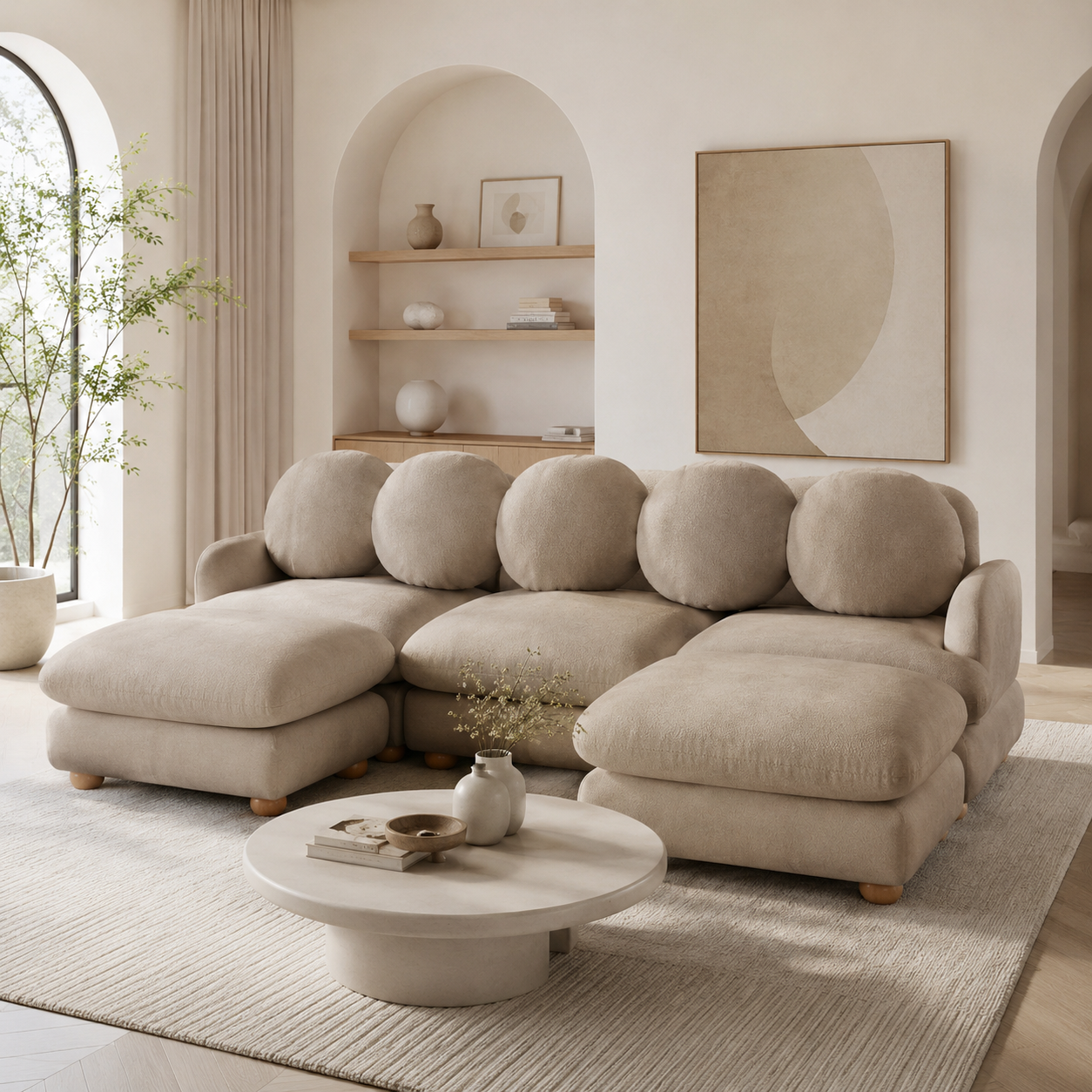 Montclair 95" Modular U-Shaped Chenille Sectional Sofa with 2 Ottomans