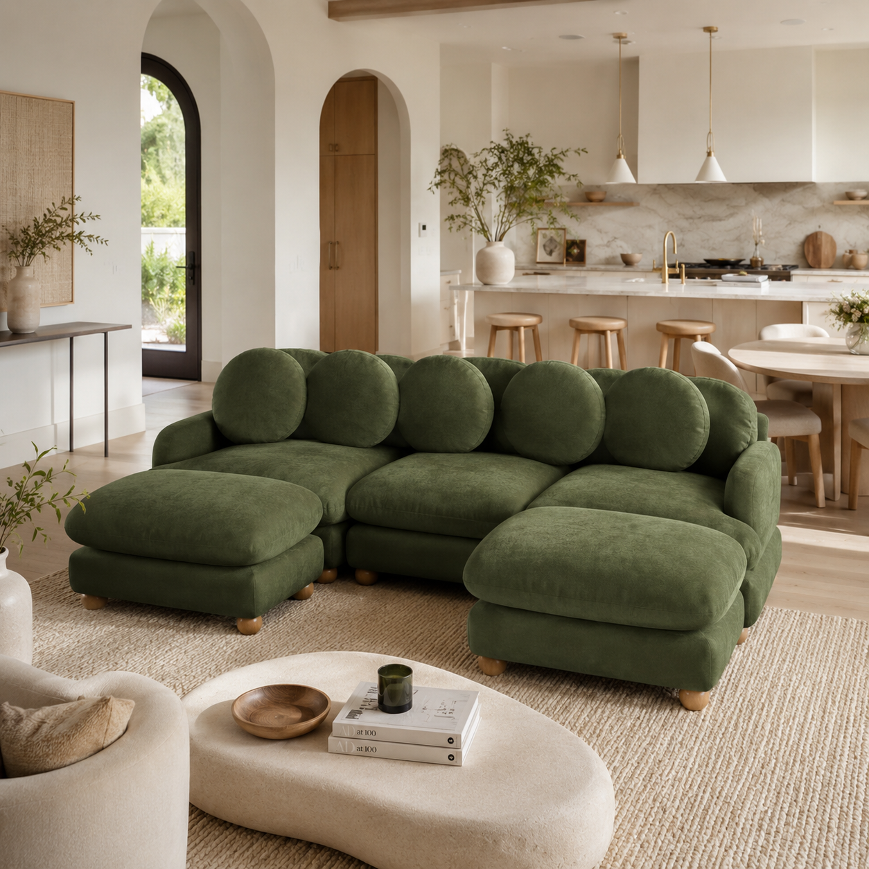 Montclair 95" Modular U-Shaped Chenille Sectional Sofa with 2 Ottomans