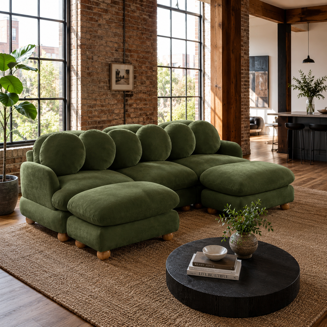 Montclair 95" Modular U-Shaped Chenille Sectional Sofa with 2 Ottomans