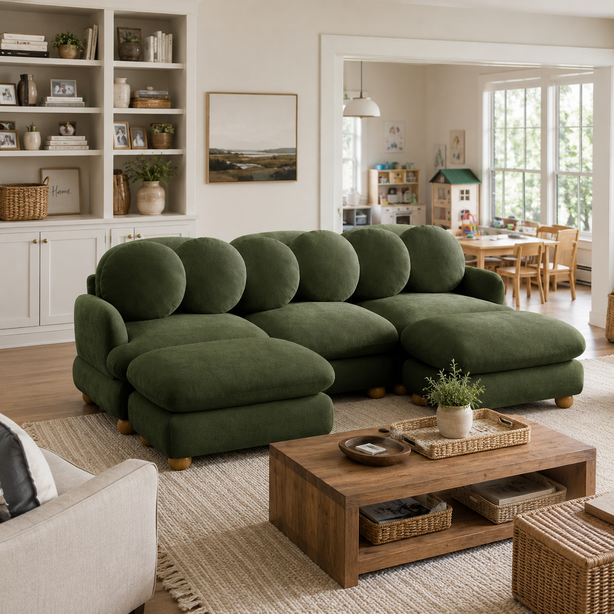 Montclair 95" Modular U-Shaped Chenille Sectional Sofa with 2 Ottomans
