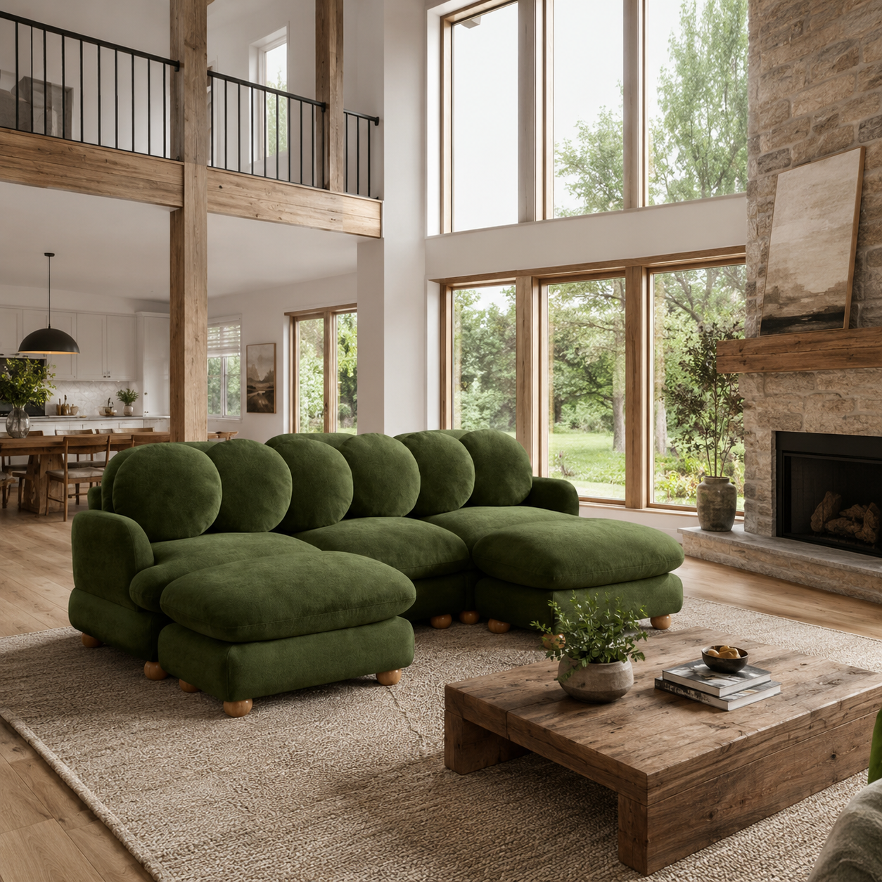 Montclair 95" Modular U-Shaped Chenille Sectional Sofa with 2 Ottomans