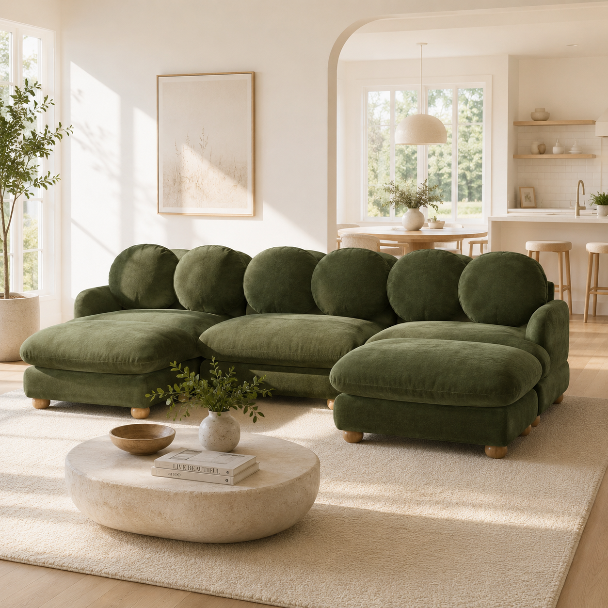 Montclair 95" Modular U-Shaped Chenille Sectional Sofa with 2 Ottomans