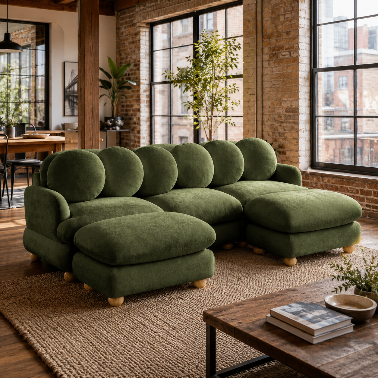 Montclair 95" Modular U-Shaped Chenille Sectional Sofa with 2 Ottomans