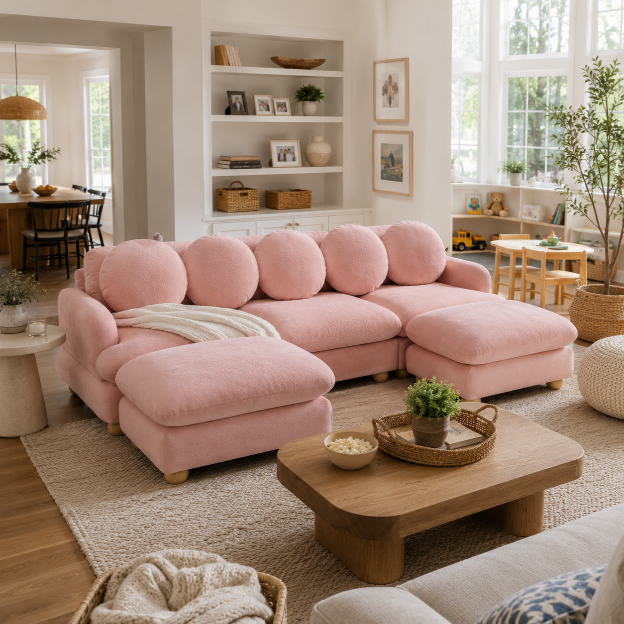 Montclair 95" Modular U-Shaped Chenille Sectional Sofa with 2 Ottomans
