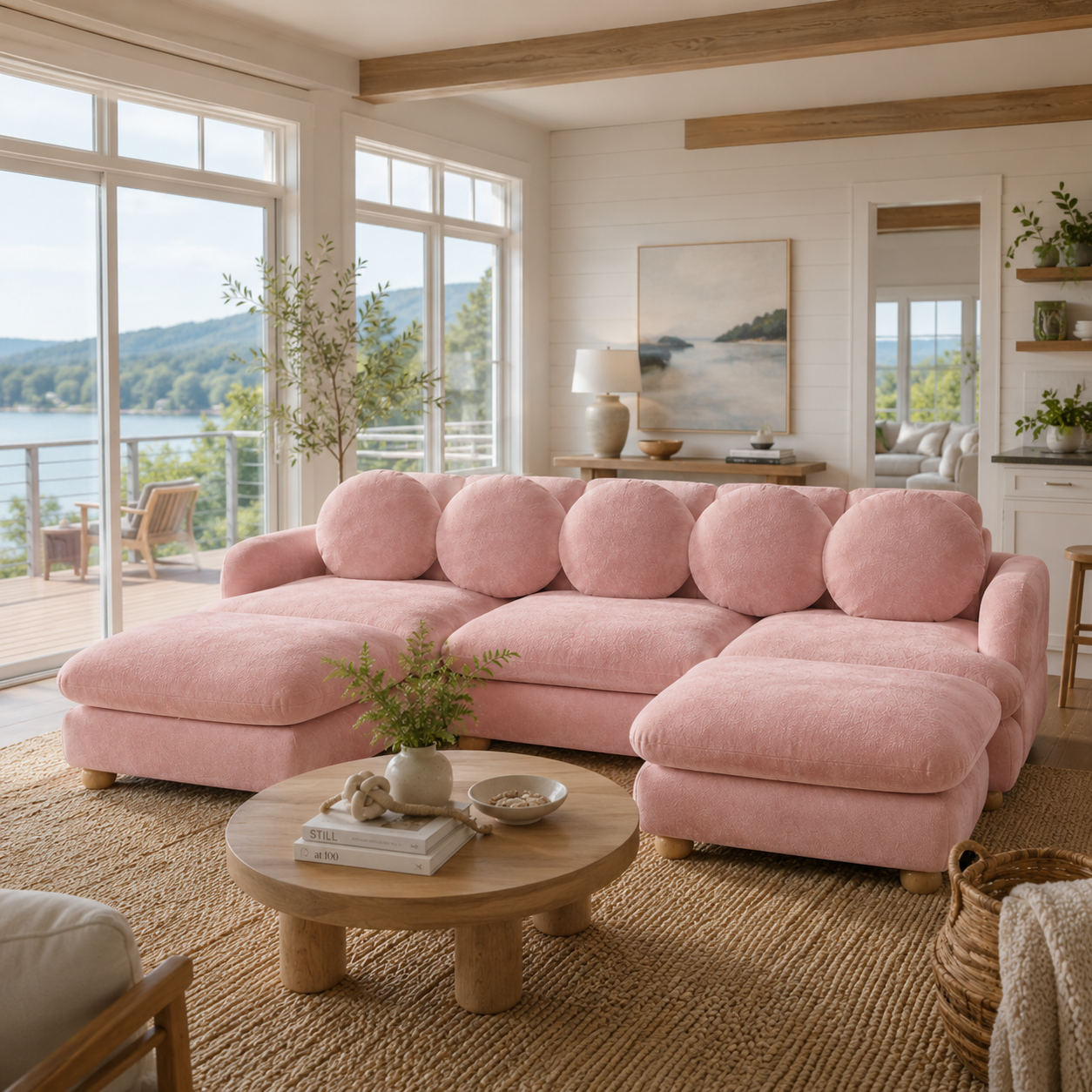 Montclair 95" Modular U-Shaped Chenille Sectional Sofa with 2 Ottomans