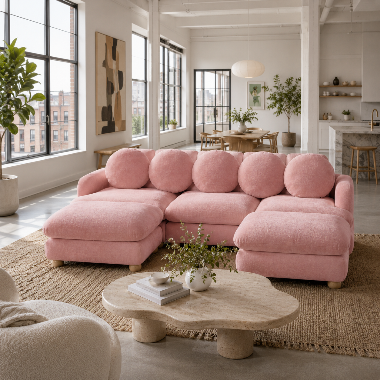 Montclair 95" Modular U-Shaped Chenille Sectional Sofa with 2 Ottomans
