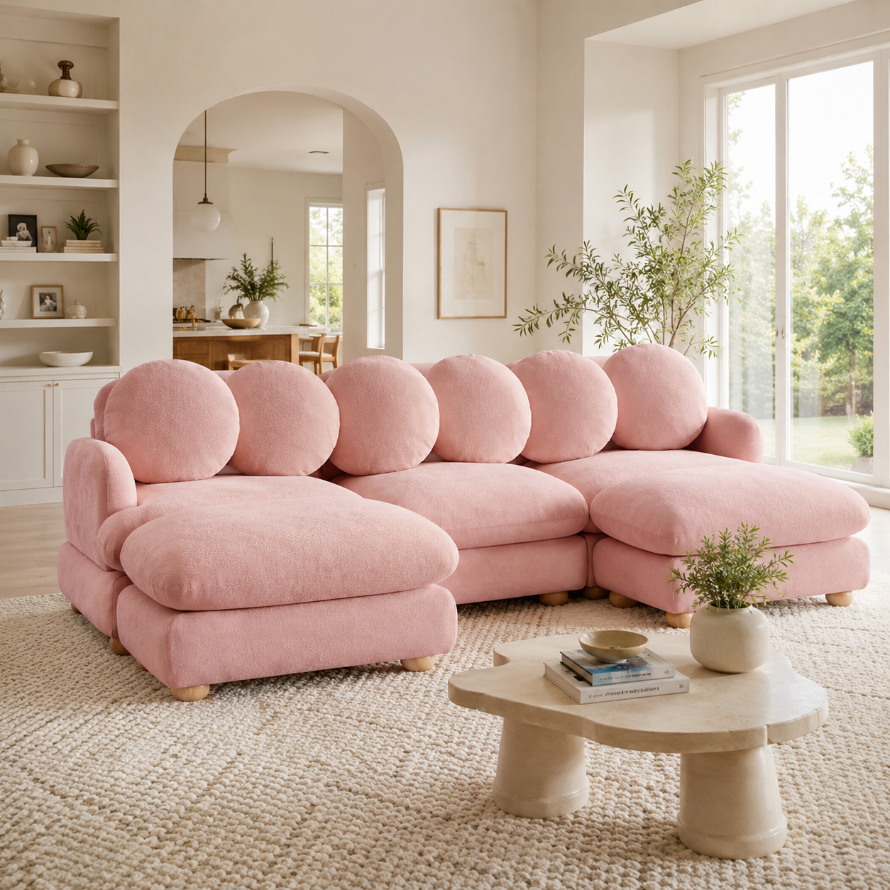 Montclair 95" Modular U-Shaped Chenille Sectional Sofa with 2 Ottomans