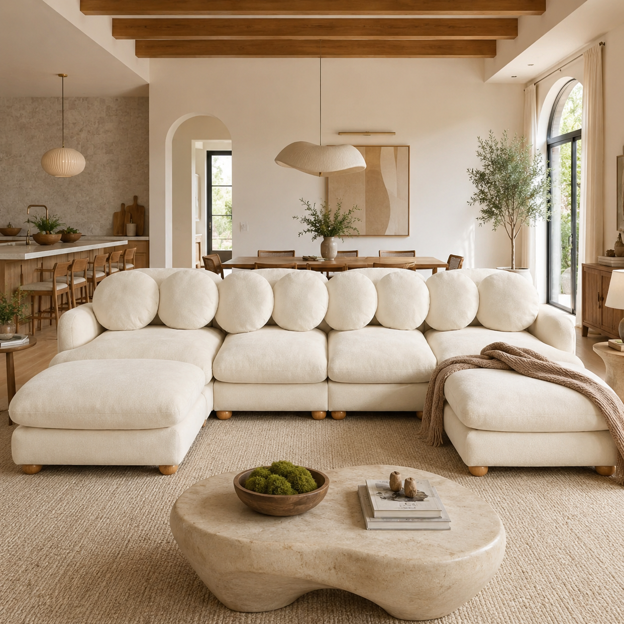 Montclair 123" Modular U-Shaped Chenille Sectional Sofa with 2 Ottomans