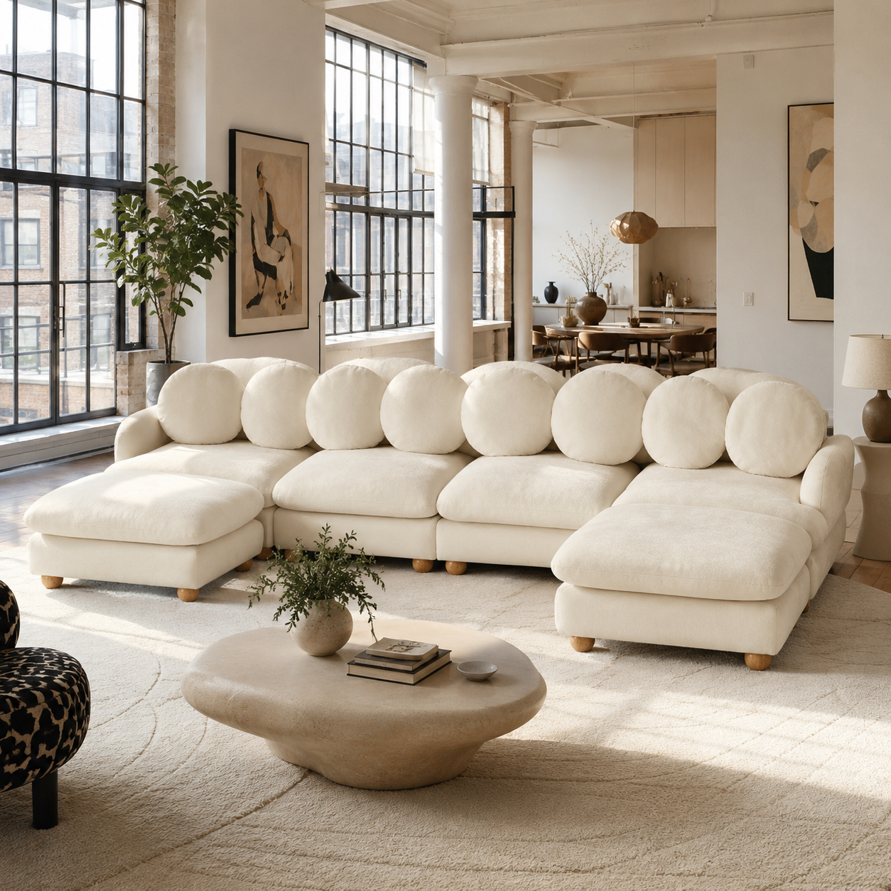 Montclair 123" Modular U-Shaped Chenille Sectional Sofa with 2 Ottomans
