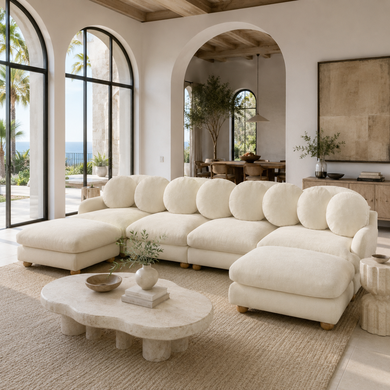 Montclair 123" Modular U-Shaped Chenille Sectional Sofa with 2 Ottomans