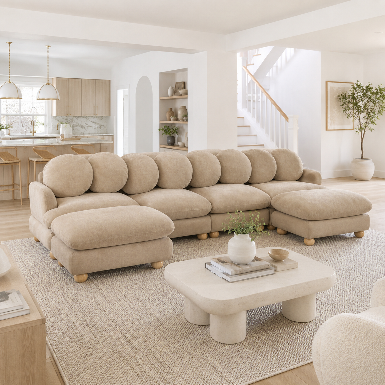 Montclair 123" Modular U-Shaped Chenille Sectional Sofa with 2 Ottomans