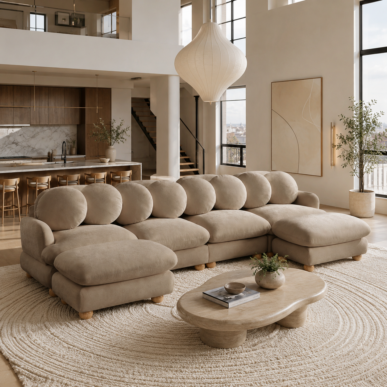 Montclair 123" Modular U-Shaped Chenille Sectional Sofa with 2 Ottomans