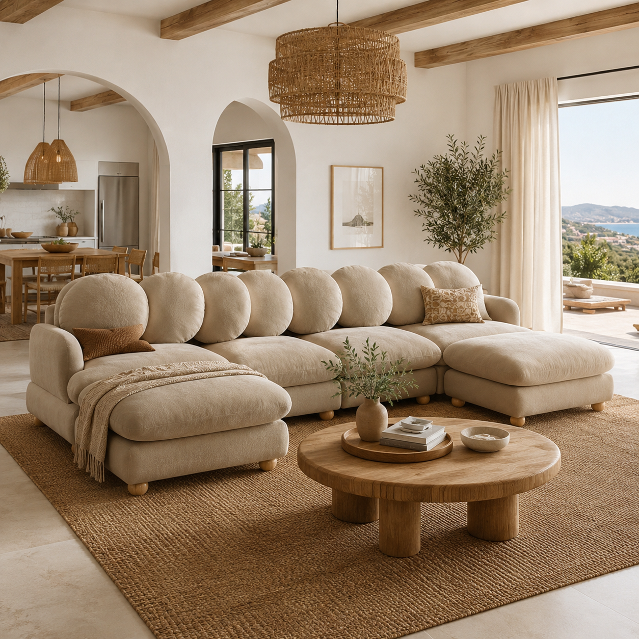 Montclair 123" Modular U-Shaped Chenille Sectional Sofa with 2 Ottomans
