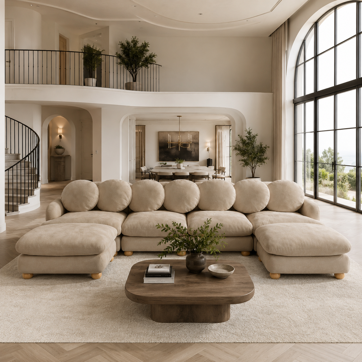 Montclair 123" Modular U-Shaped Chenille Sectional Sofa with 2 Ottomans