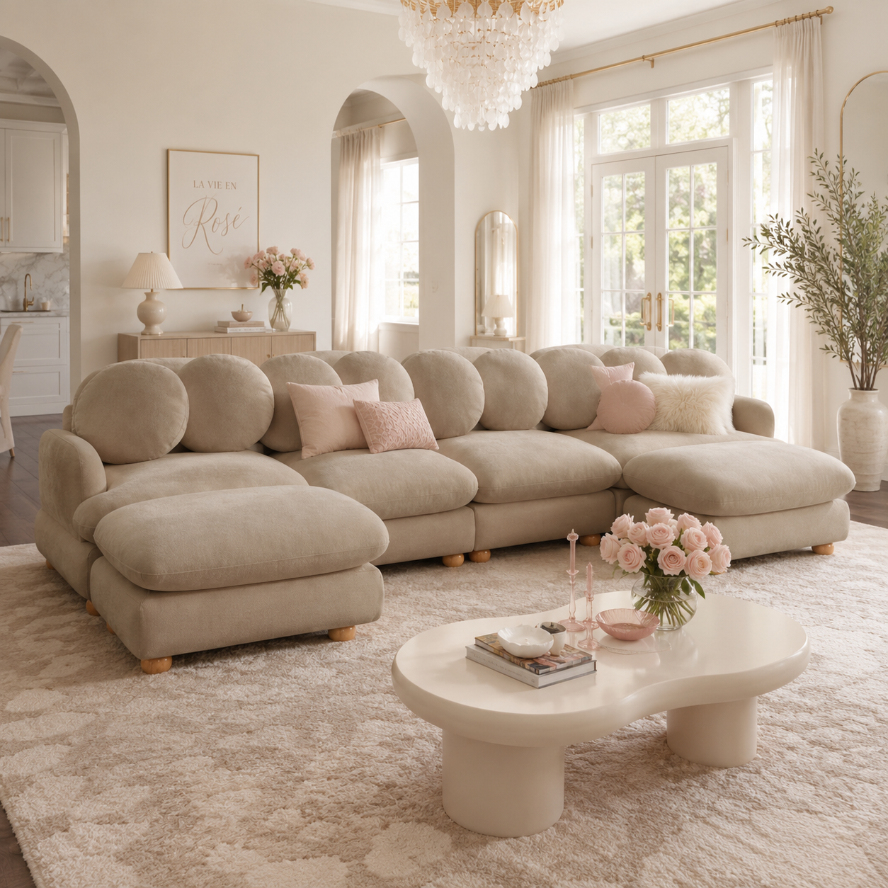 Montclair 123" Modular U-Shaped Chenille Sectional Sofa with 2 Ottomans
