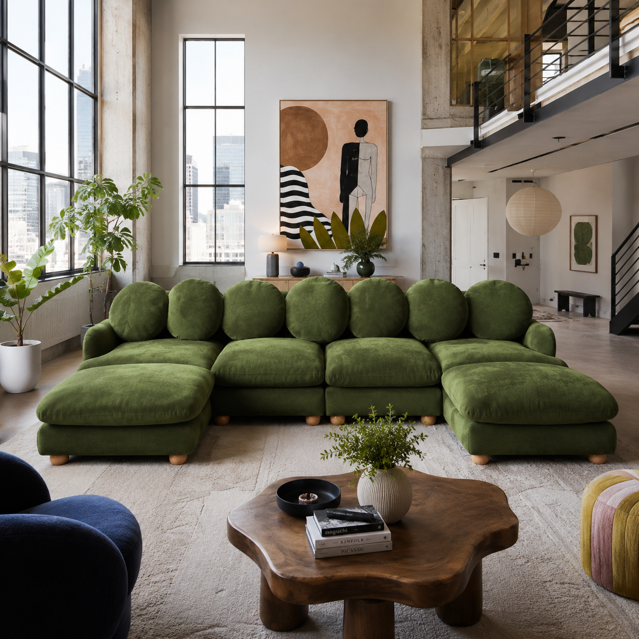 Montclair 123" Modular U-Shaped Chenille Sectional Sofa with 2 Ottomans