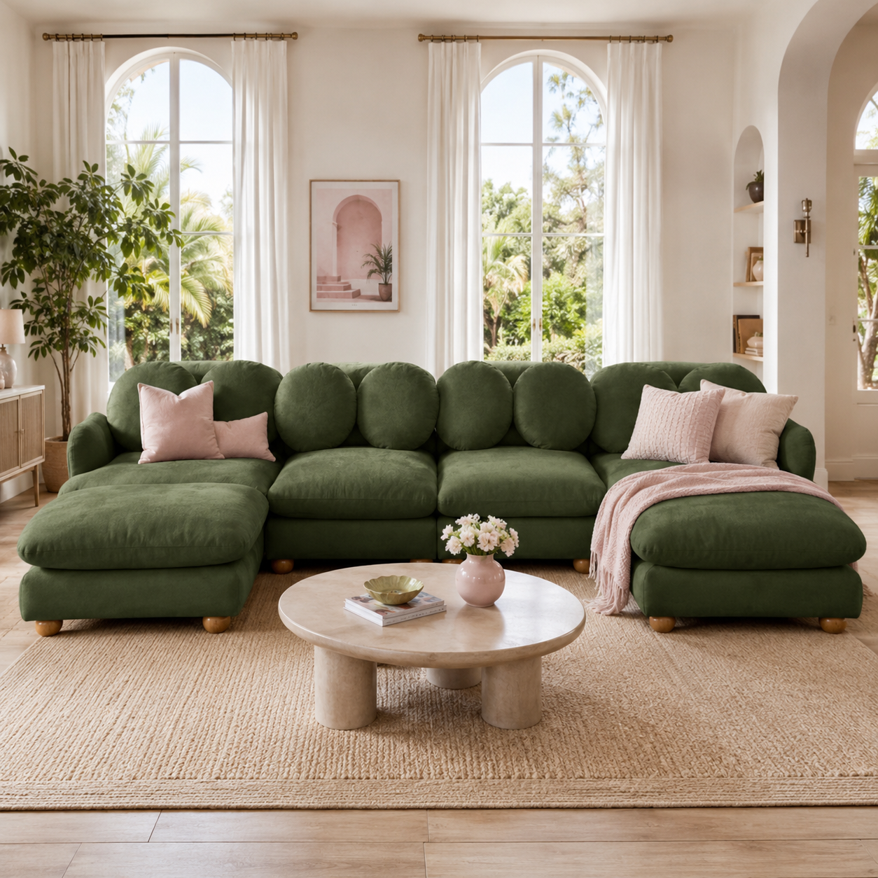 Montclair 123" Modular U-Shaped Chenille Sectional Sofa with 2 Ottomans