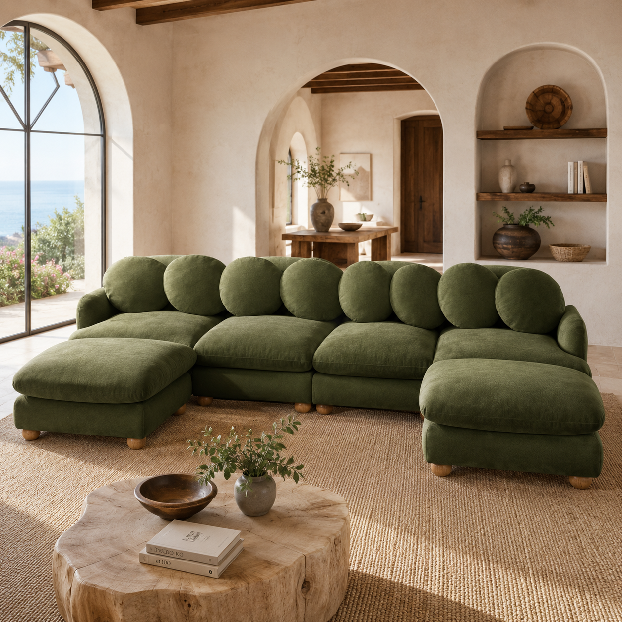 Montclair 123" Modular U-Shaped Chenille Sectional Sofa with 2 Ottomans