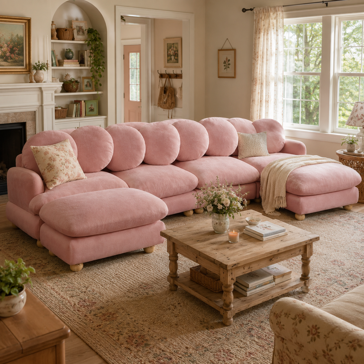 Montclair 123" Modular U-Shaped Chenille Sectional Sofa with 2 Ottomans