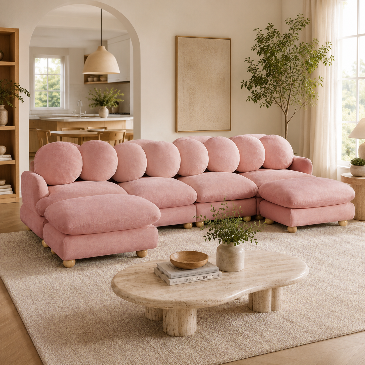 Montclair 123" Modular U-Shaped Chenille Sectional Sofa with 2 Ottomans