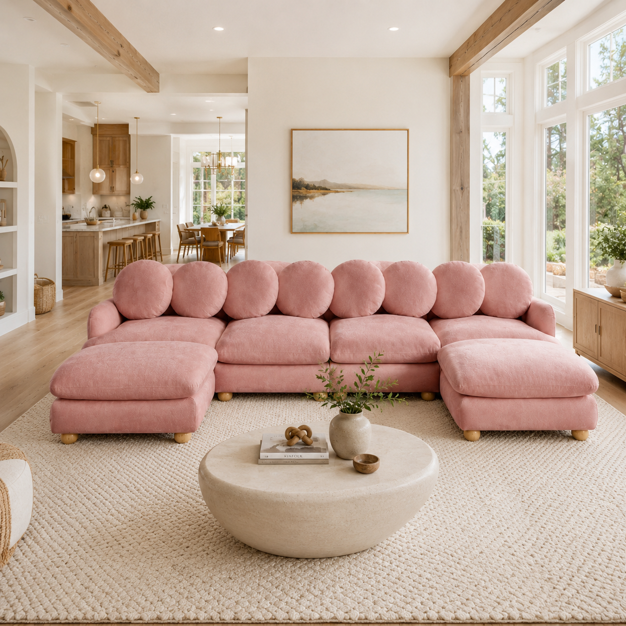 Montclair 123" Modular U-Shaped Chenille Sectional Sofa with 2 Ottomans