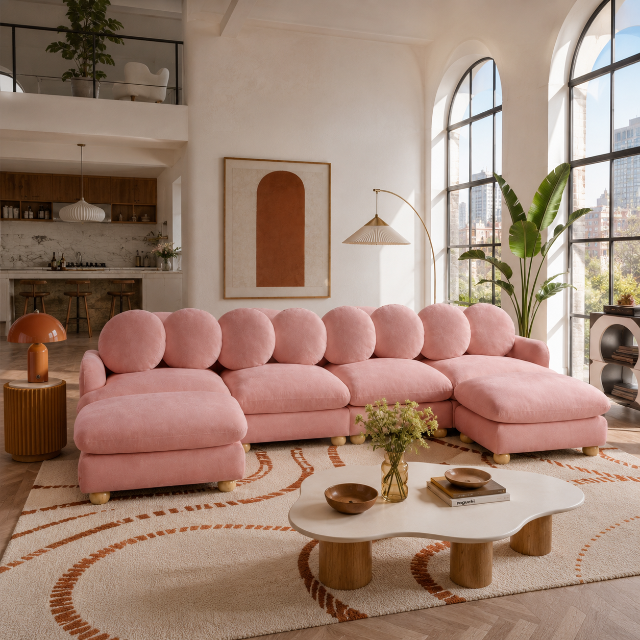 Montclair 123" Modular U-Shaped Chenille Sectional Sofa with 2 Ottomans