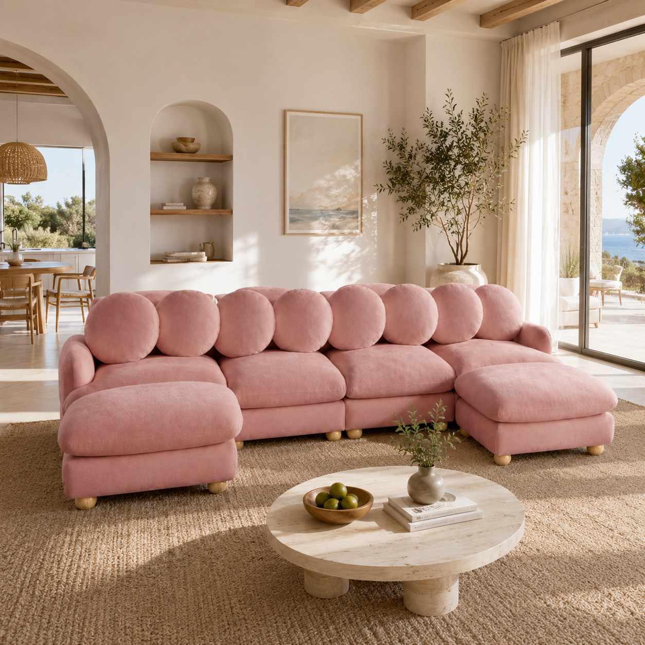 Montclair 123" Modular U-Shaped Chenille Sectional Sofa with 2 Ottomans
