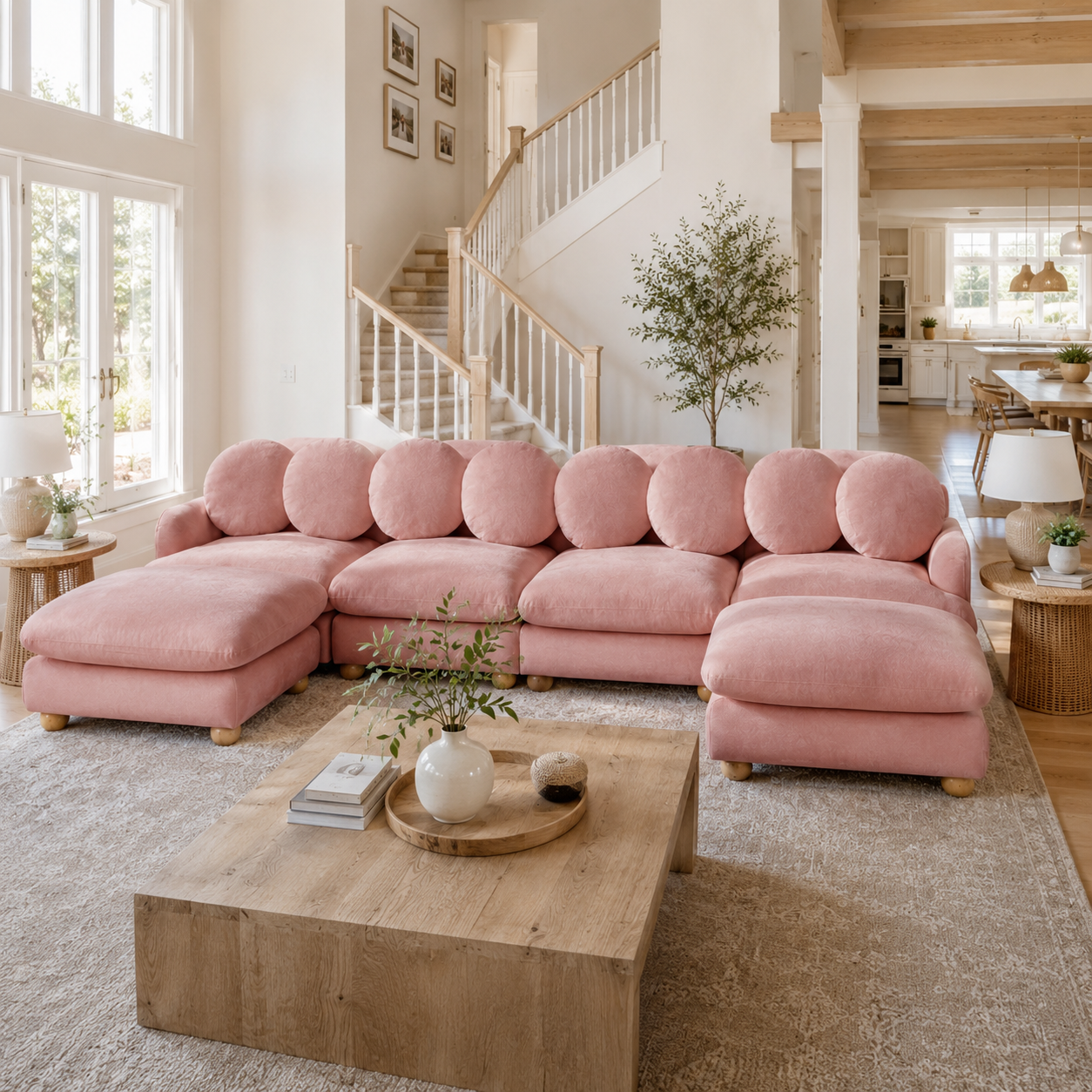 Montclair 123" Modular U-Shaped Chenille Sectional Sofa with 2 Ottomans