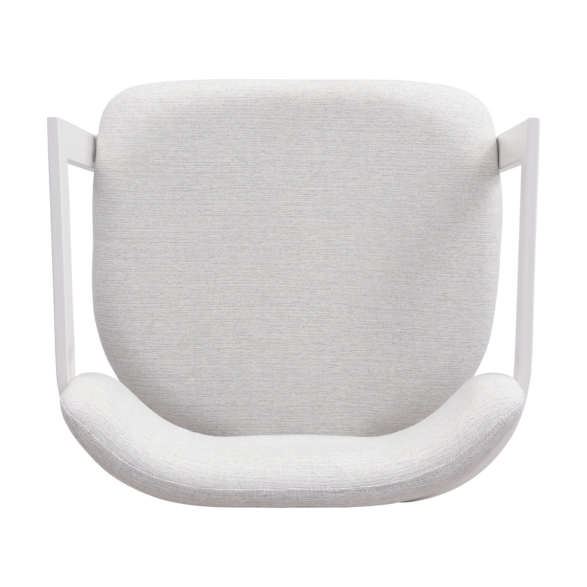 Morava white upholstered metal dining armchair showing upholstered seat detail