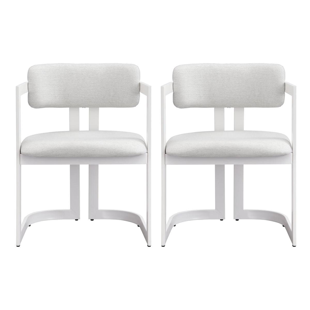 Morava white upholstered metal dining armchairs front view