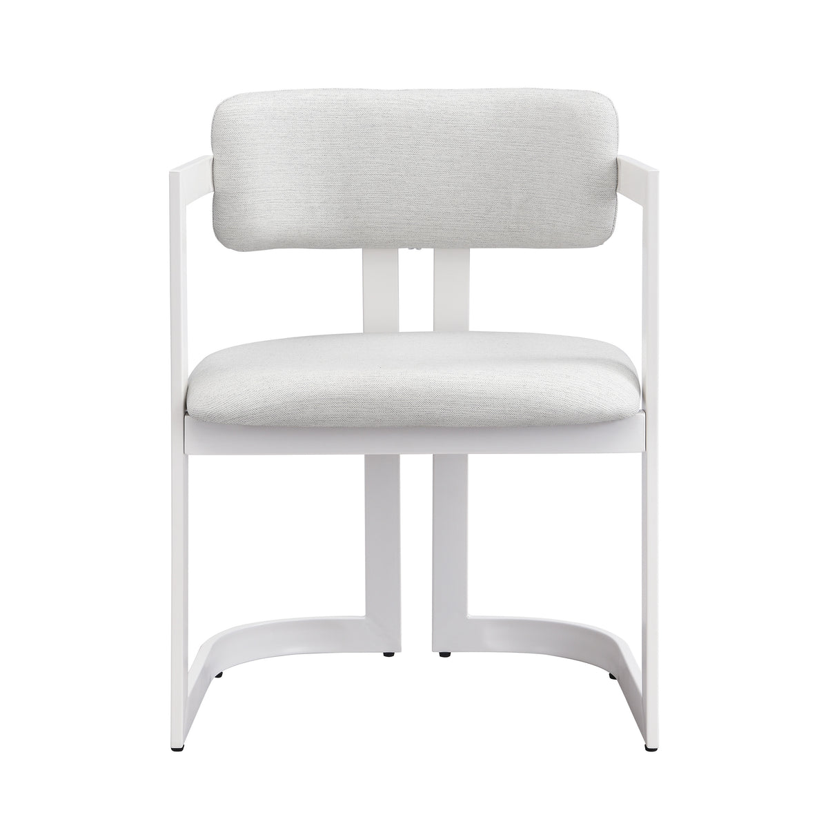 Morava white upholstered metal dining armchair front view