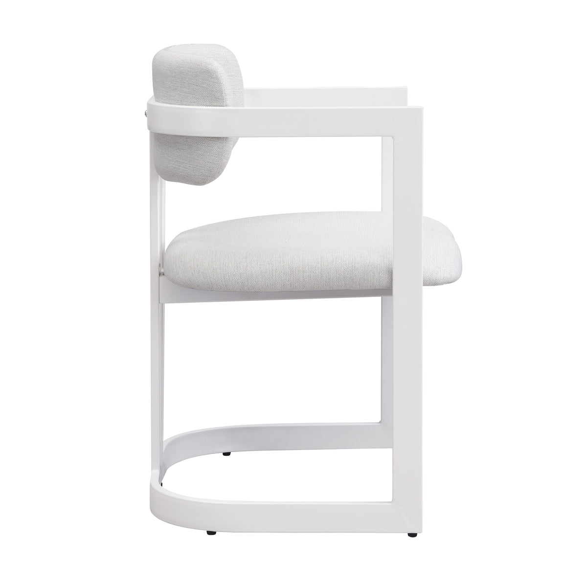 Morava white upholstered metal dining armchair side view