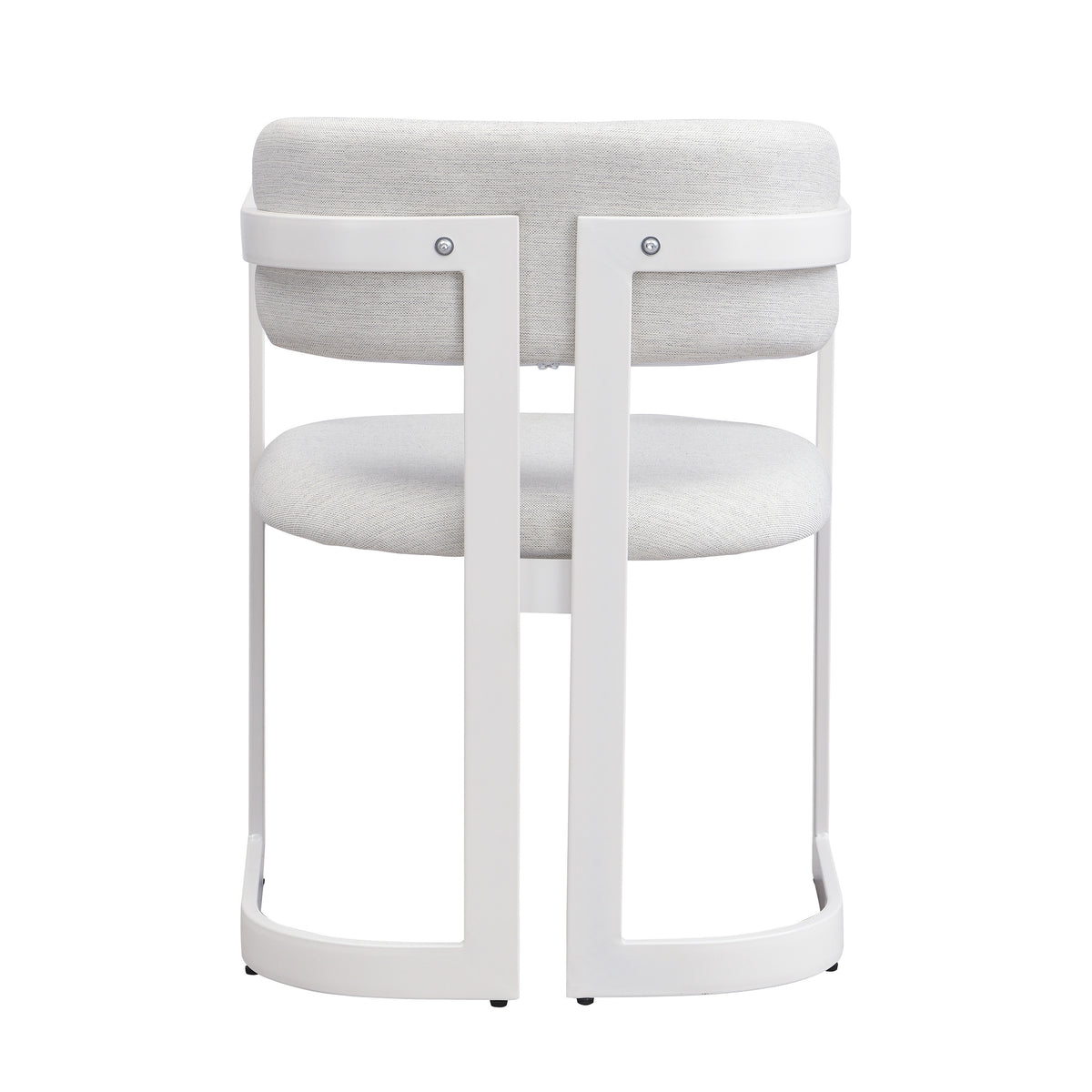 Morava white upholstered metal dining armchair rear view